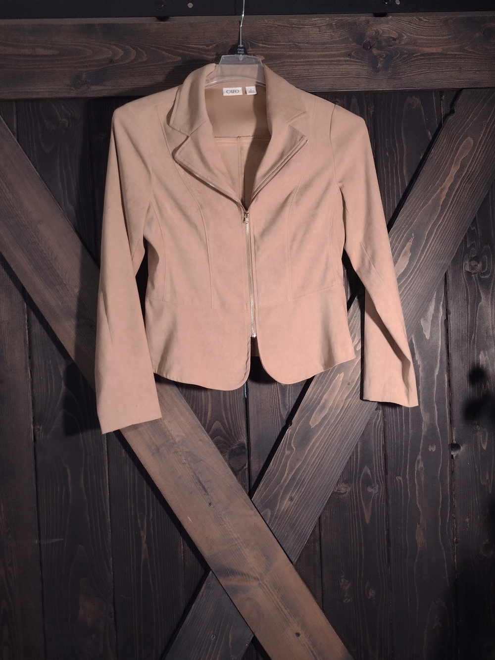 Tan Faux Suede Zip-Front Women's Jacket Size 6